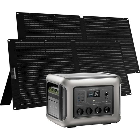 ALLPOWERS R2500 V2 Solargenerator mit 2x 100W Solarpanel, 1920Wh LiFePO4 Akku, 4 x 2500W AC Ausgänge (5000W Spitze), Tragbare Powerstation für Stromausfall, Camping, Wohnmobil, Wohnwagen und Notfälle