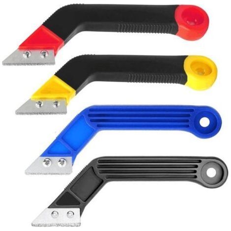 Lot de 4 outils de retrait de la mortier, râpe-joints, grattoir pour carrelage, cuisine, salle de bain, sol et carrelage de nettoyage bleu et noir (1/5)