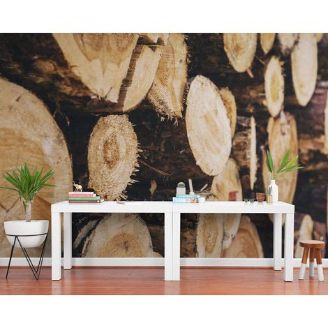 Papier Peint Bois - Tranches de Bois Rustiques - 150 x 250 cm (1/2)