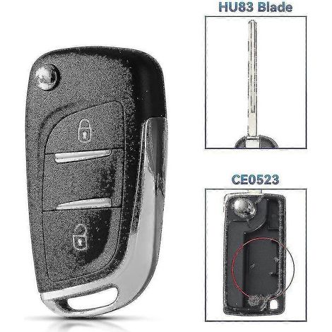 Clé de voiture pour Citroën C2, C4, C5, Berlingo, Xsara Picasso et Peugeot Partner,2 BT HU83 CE0523 (1/5)