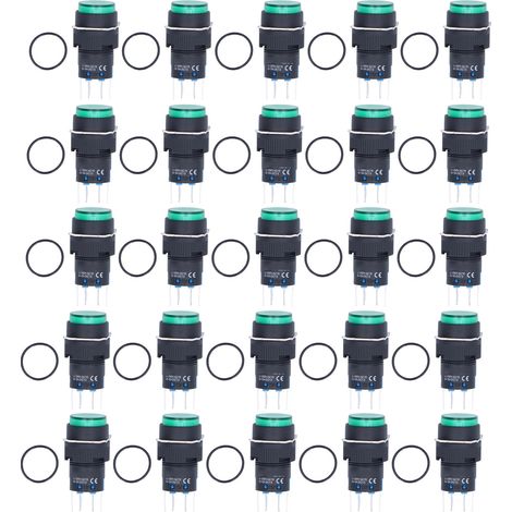 25 interrupteurs à bouton-poussoir momentanés autobloquants à 8 broches ronds avec voyant lumineux 24 V BEMLA1622DSY 16 mm (vert) (1/5)