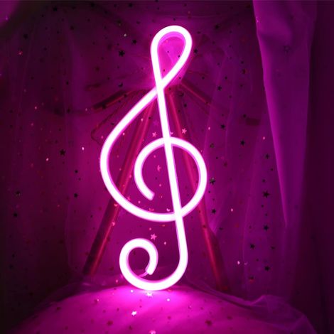 Aplique de pared LED de neón con forma de nota musical, ideal para conciertos, bares y fiestas (rosa). (1/4)