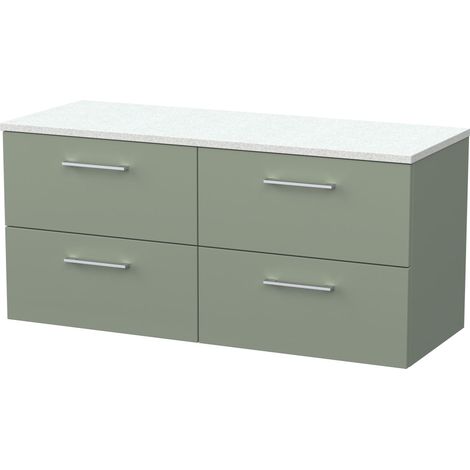 Pershall Contemporary Wall Hung 4 Drawer Vanity Unit with Laminate Worktop, 1200mm, Reed Green