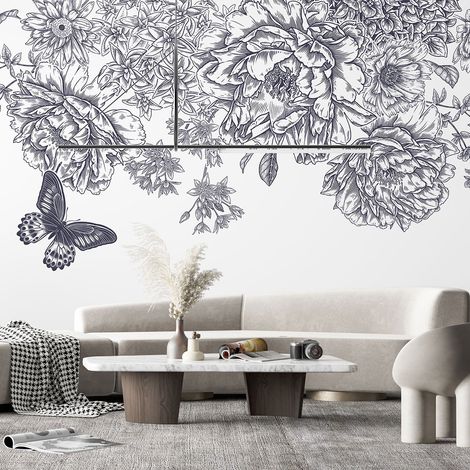 Papier peint panoramique - Fleurs Papillon - 130 cm x 65 cm (1/4)