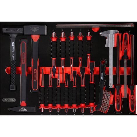 KS Tools Hammer- / Meißel- / und Feilen-Satz in Schaumstoffeinlage, 21-tlg. (1/3)
