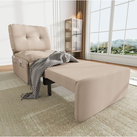 Fauteuil convertible 81.5x92x90 cm beige en lin avec lit gigogne et poches de rangement (1/5)