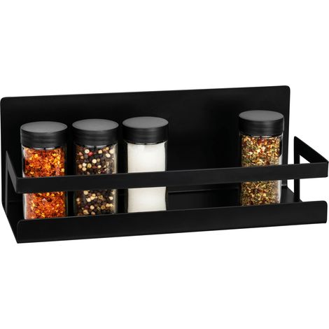 Étagère à épices murale magnétique avec bordure WENKO, Pour pots à épices et accessoires de barbecue, Installation sans perçage, Collection Black Outdoor Kitchen, DIM 30 x 12 x 11 cm, Noir