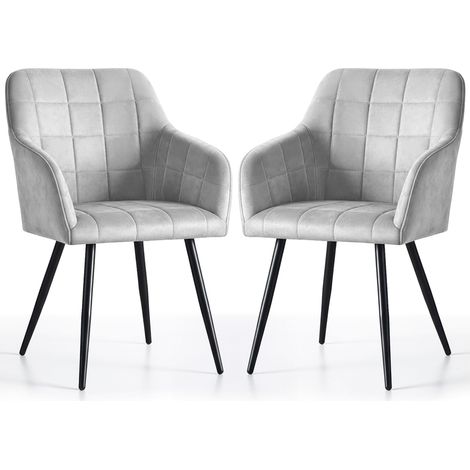 Lot de 2 Chaises rembourrées à surpiqûres carrées LUXANO Gris pieds noirs (1/5)