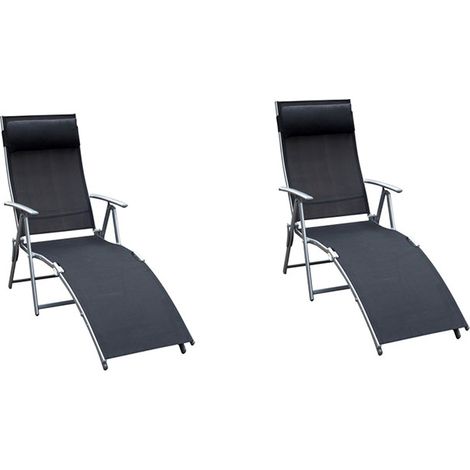 2er-Set sonnenliege klappbar Gartenliege mit Kissen 137x63,5x100,5cm Metall und Stoff Schwarz für Strand und Terrasse