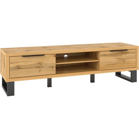 Mueble TV Avicavu 101, Roble wotan + Negro, Número de puertas: 0, Número de cajones: 0, 180x50x50cm (1/5)