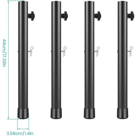 Lot de 4 rallonges de pieds de table pliante, réglables en hauteur, 20/44 cm, adaptées aux tables pliantes à pieds droits et incurvés, noir, 44 cm. (1/5)
