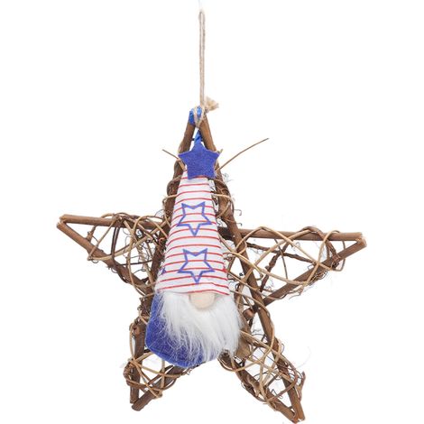 Guirlande 4 Juillet Fête Nationale Américaine Ornement Porte Poupée Sans Visage Pendaison Pentagramme Rotin Décoration Murale Type C (1/5)