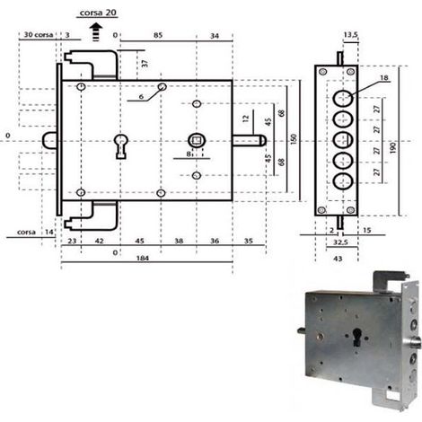 Serratura di Sicurezza Triplice SX con Cilindro Potente 1900N4CIL
