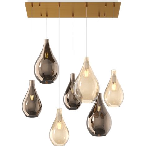 Lampadario Contemporaneo Drop 2.0 Metallo Ottone Vetro Ambra-Bronzo 7 Luci E27