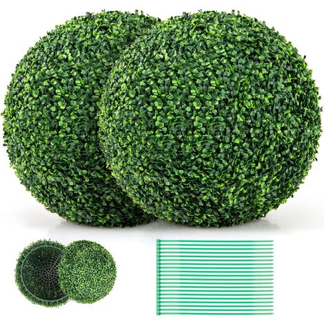Costway – Boules de buis artificielles 50 cm – Résistantes aux UV – Feuilles en polyéthylène – Décoratives pour intérieur et extérieur – Vert foncé (1/5)