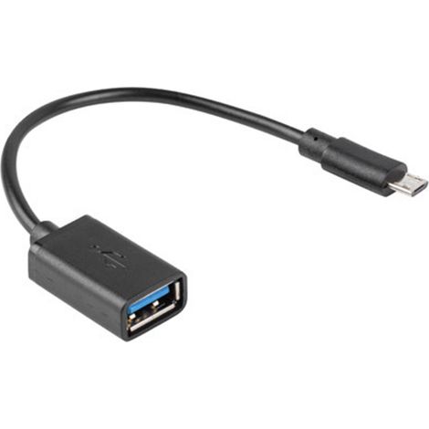 Adaptateur lanberg otg usb micro(m) 2.0 vers usb-a(h) 15 cm noir (1/2)