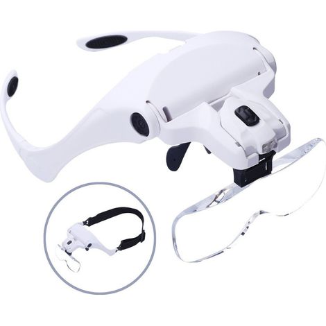 Lunettes loupe frontales à LED, réglables avec 2 lumières, idéales pour les réparations et les travaux de précision, comprennent 5 lentilles.