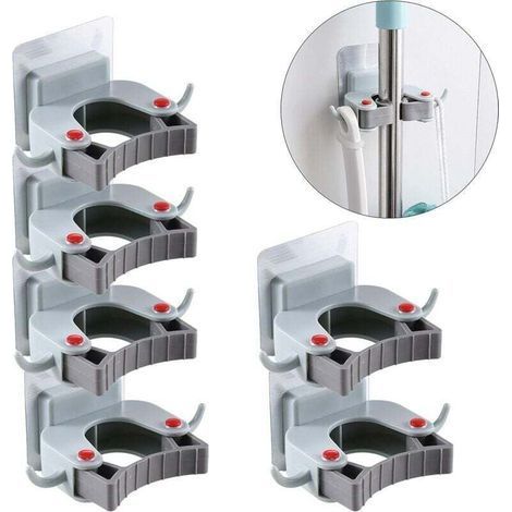 Adhesive Broom Holder Broom Hook Wall Mounted Mop and Holder for Closet Rakes Garden Garage Storage 6pcs- (1/4)