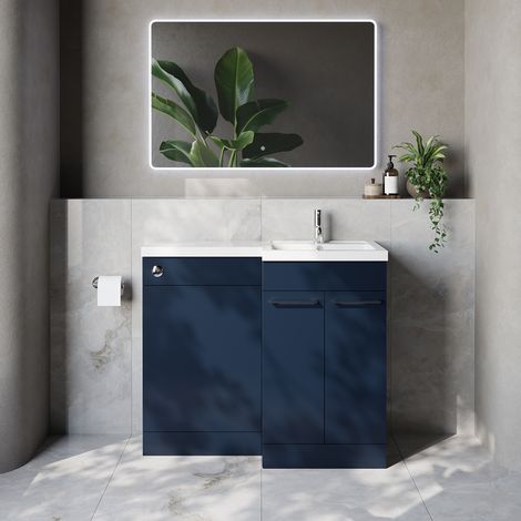 Napoli 390 Deep Blue 1000mm 2 Door Vanity Unit Toilet Suite with Right Hand Square Lucia Basin - 1000mm - Chrome 160mm HandleWithout Kingston Toilet Pan