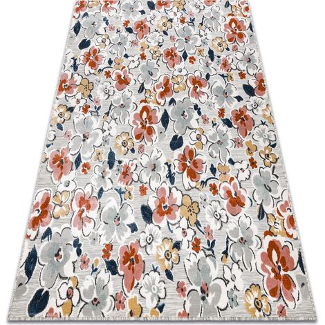 Tappeto strutturale BOTANIC 65239 fiori, tessuto piatto sul balcone, terrazzo - grigio multicolour 117x170 cm