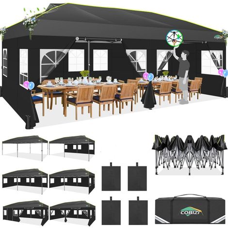 Tonnelle pliante 3x6m imperméable résistante à l'hiver avec 6 parois latérales et fenêtres (1/5)