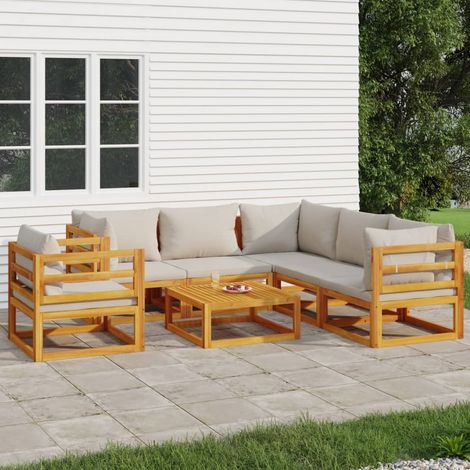 Salon de jardin 7 pcs,Mobilier de terrasse,Table et Chaise pour Relax avec coussins gris clair bois massif -YZ778906 (1/5)