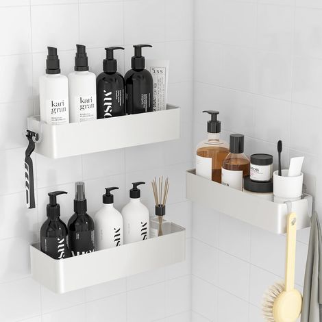 Étagère de douche Kitsure sans perçage - Lot de 2. Organisateur de salle de bain antirouille, séchage rapide, grande capacité, porte-shampoing résistant pour la douche, 4032BL. (1/2)