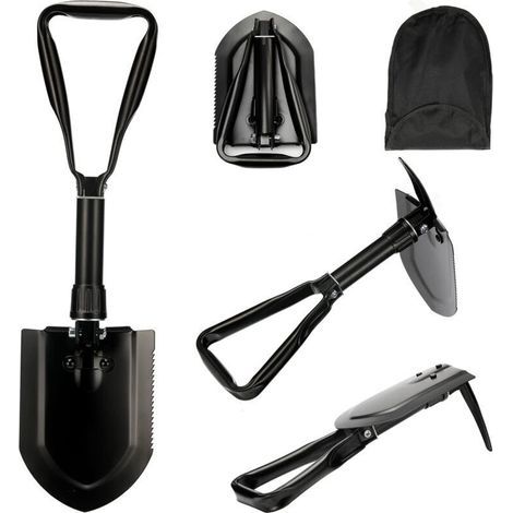 Pelle multifonctionnelle pliable de 58 cm, sac de transport avec ceinture en acier au carbone haute résistance ultra-stable, combinaison de pelle de camping pliable, adaptée à la randonnée et à la cha (1/4)