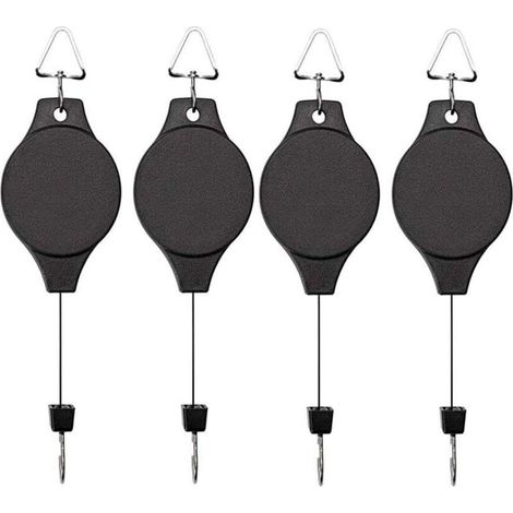 Kit de 4 Crochets à Poulie pour Suspendre les Plantes, Rétractables, pour Suspension Facile des Paniers de Jardin, Pots de Fleurs et Mangeoires à Oiseaux (1/4)
