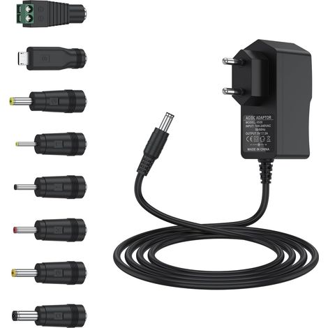 Alimentation 5V 2A,Adaptateur Secteur AC vers DC 5V 2000mA avec 8 Fiches Amovibles Multiples 5.5 2.1mm,Chargeur 100-240V 50-60Hz pour LED Routeur CCTV et Appareils (Noir) (1/5)