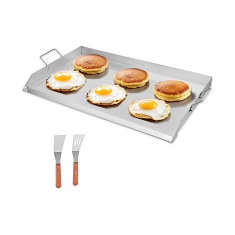 Parrilla de Acero Inoxidable Universal Rectangular 910 x 525 mm con Superficie Plana y Espaciosa, Plancha de Gas para Barbacoa, Utensilios de Cocina Familiares Portátiles con asa, Plata (1/5)