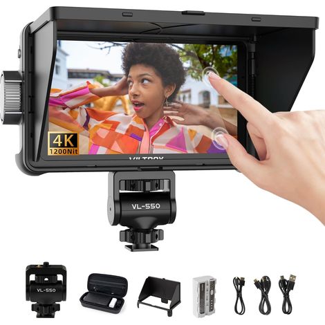 DC-550 Moniteur de Champ de caméra 1200Nit 5.5 Pouces Small HD 1920x1080 IPS Video Peaking Focus Assist DSLR Caméra Moniteur avec Batterie et Capot Pare-Soleil 3D Lut 4K HDMI 12V DC in/Output (1/5)