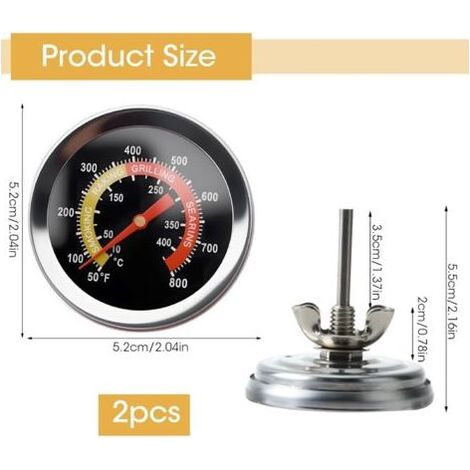 Lot de 2 manomètres de température pour barbecue - Cadran de 52 mm - Thermomètre à charbon de bois - Thermomètre pour four - Port, agneau, bœuf, pizza (1/5)