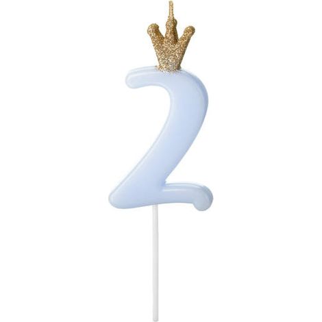 Candela di compleanno numero 2 con corona, azzurro (1/3)