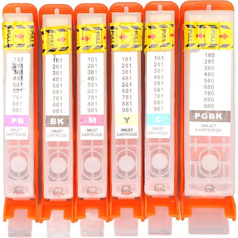 Lot de 6 cartouches d'encre pour imprimantes Canon PIXMA TR7540, TR8540, TS6140, TS8140, TS9140 - Accessoire imprimante essentiel (1/5)