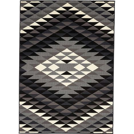 Tapis Chambre 60x110 noir rectangle tissé motif géométrique LYN49 APACHE (1/5)