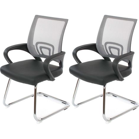 2x sillones sillas de oficina sin ruedas silla de conferencias para visitantes de malla sintética y gris 040000179
