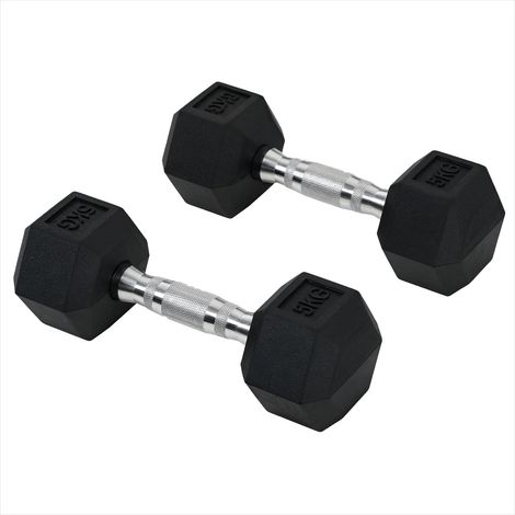 Haltères courtes caoutchouc 2 x 5 kg musculation maison Noir (1/5)