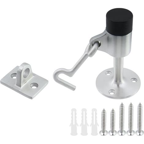 Tope de puerta de acero inoxidable con gancho, tope de seguridad plateado, con almohadilla de goma fonoabsorbente, 1 unidad. (1/4)