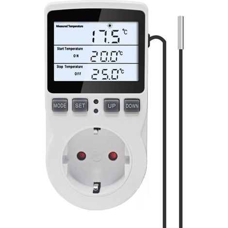 Prise Thermostat Numérique - 1 Unité - LCD Rétroéclairé - Contrôle Température - Incubateur Serre Aquarium - 16A 230V (1/5)