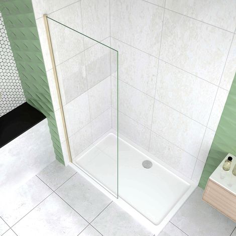 Box Doccia Walk In 60x200 cm Parete Fissa Vetro 10 mm Trasparente Anticalcare Oro Spazzolato