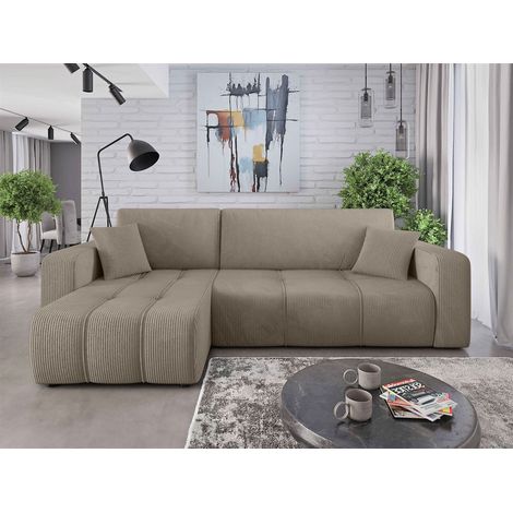 Ecksofa mit Schlaffunktion Sofa DAGNY in Stoff Poso Hellbraun Ottomane Links