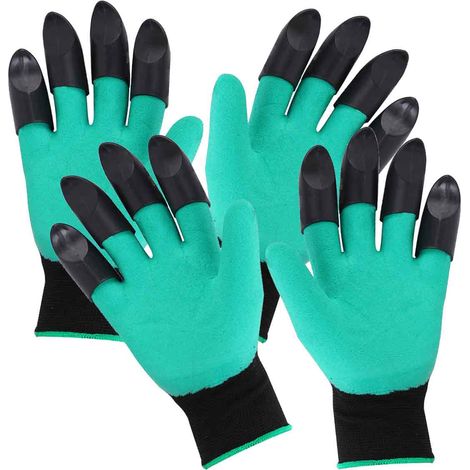 2 Paires Gants de jardinage, Griffes en ABS, Matériau latex, Tricot nylon, Pour creuser et planter (1/5)