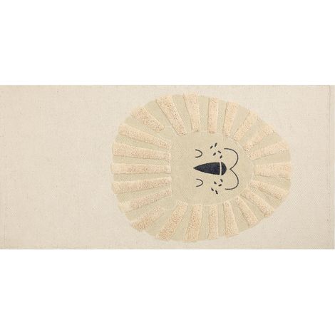 Alfombra de algodón beige negro 80 x 150 cm hecho a mano león Balari