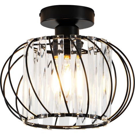 GBLY Deckenlampe Flur Deckenlecuhte Kristall: Vintage Flurlampe Deck Küchenlampe E27 mit Metall Rahmen Schwarz Modern Innen Deckenbeleuchtung für Flur Küche Balkon Wohnzimmer (Ohne Leuchtmittel)