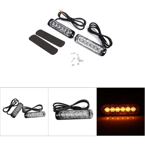 2 pièces Lampe Stroboscopique 12V 6 LED Ambre pour Camion Urgence Avertissement Clignotant (1/5)