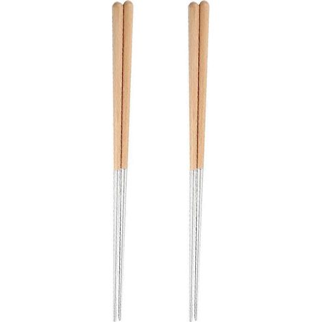 paires de baguettes de cuisine antidérapantes en acier inoxydable, baguettes pour nouilles-40.00X1.20X1.20CM-Khaki (1/4)