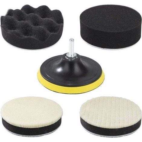 Polissage De Voiturekit D'Éponge De Polissage, Patins De Polissage Avec Adaptateur De Forage, 125Mm/5 Pouces, Disque Polissage, Tampons Polisseur Automobile Composé Pour La Voiture, Polisseuse Et Cira (1/5)