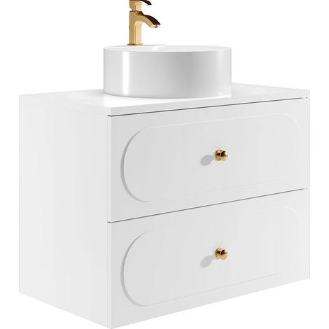 Mobile bagno sospeso con lavabo da appoggio rotondo - Bianco - 80 cm - SATOBAL (1/5)