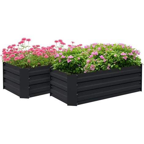 Carré Potager - Acier Galvanisé Ondulé - 100 L x 50 l x 30 H cm - Sans Fond - Pour Jardin Extérieur - Lot De 2 (1/5)